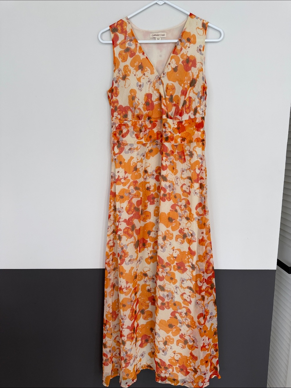 Coldwater Creek Cream Maxi Dress with Orange Floral Print